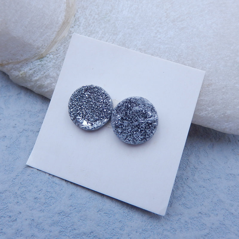 Natural Raw Crystal Cabochons Paired 12x12x4mm, 2.1g