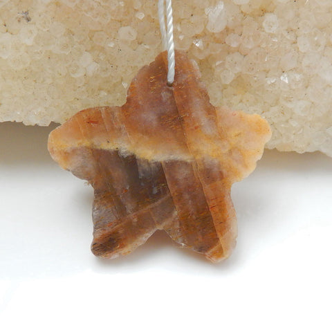 Carved Sunstone  Gemstone Starfish Pendant Bead, 30x6mm, 6.6g - MyGemGarden