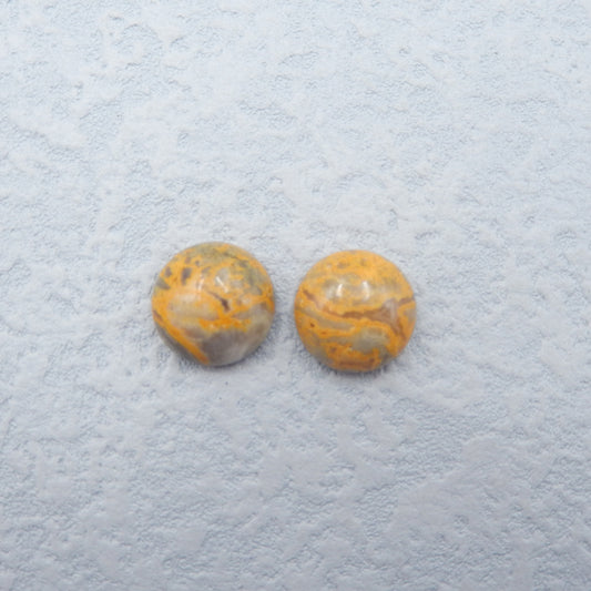 全新黄色碧玉珠宝石凸圆形一对，12X5 毫米，2.6 克