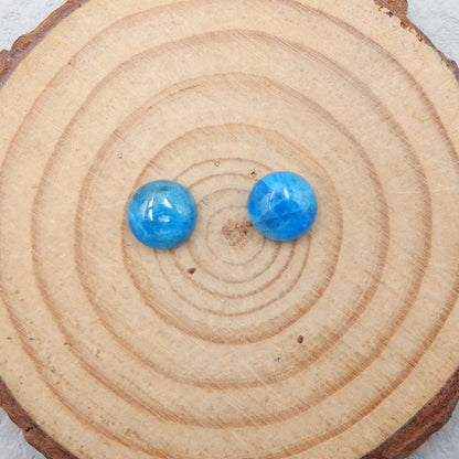 1 paire de cabochons de pierres précieuses en cristal d'apatite bleu naturel, 8 x 4 mm, 1,2 g