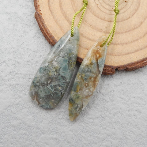 2 PCS Natural Ocean Jasper Pendant Beads 37x9x4mm, 35x14x4mm, 5.6g