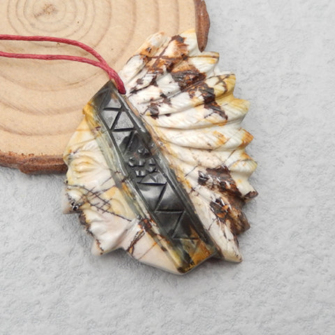 Natural Red Creek Jasper Carved Indian Culture Pendant Bead 48x43x7mm, 18.6g