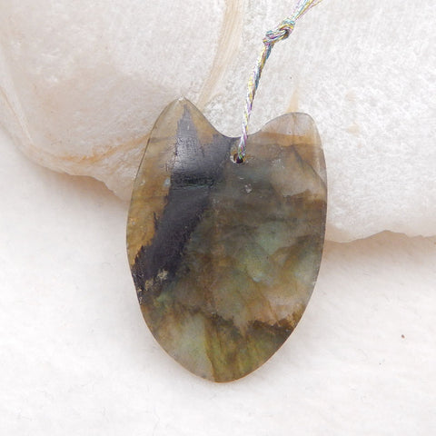 雕刻狐狸头拉长石宝石吊坠，30x21x6mm，4.6g