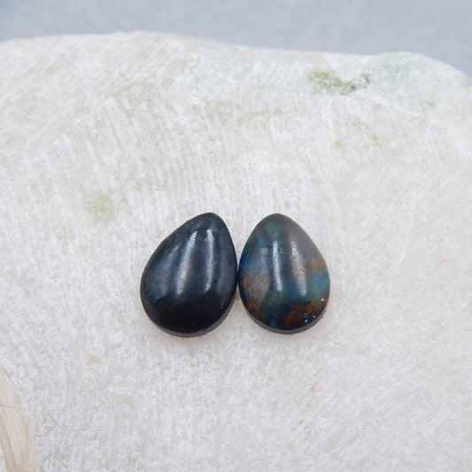 Natural Chrysocolla Cabochons Paired 14x10x3mm, 2.2g