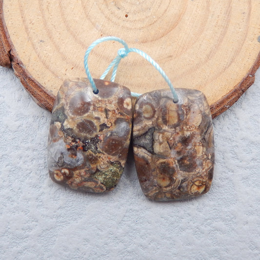 Paire de Boucles d'Oreilles Percées Jaspe Champignon Naturel 25x17x5mm,7.9g