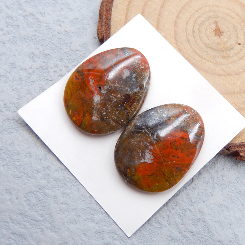 Natural Warring States Red Agate Cabochons Paired 23x18x4mm, 6.0g