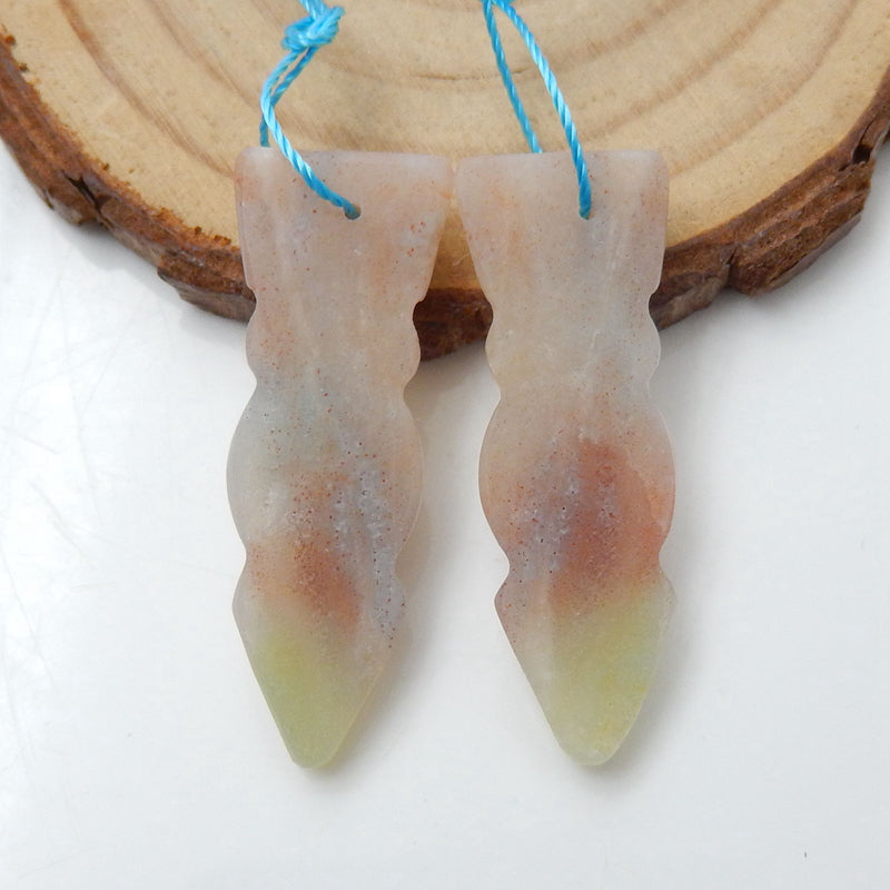 Natural Amazonite Carved Earrings Beads, 35x12x6mm, 6.3g - MyGemGarden
