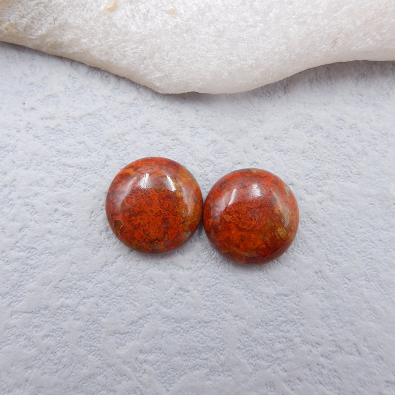 Natural Warring States Red Agate Cabochons Paired 14x14x5mm, 3.4g