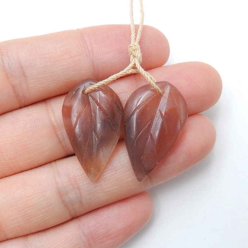Hot sale Agate Carved leaf Earrings Pair, 25x15x4mm, 4.2g - MyGemGarden