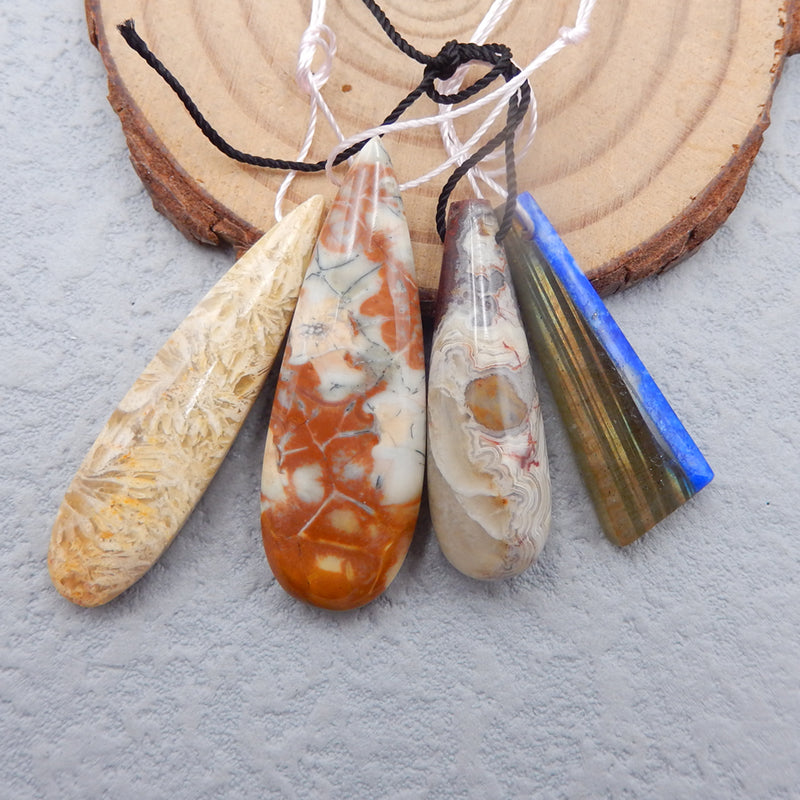3 pcs Natural Crazy Lace Agate and Intarsia of Lapis Lazuli and Labradorite Pendant Beads 38x13x7mm, 29x10x4mm, 13.9g