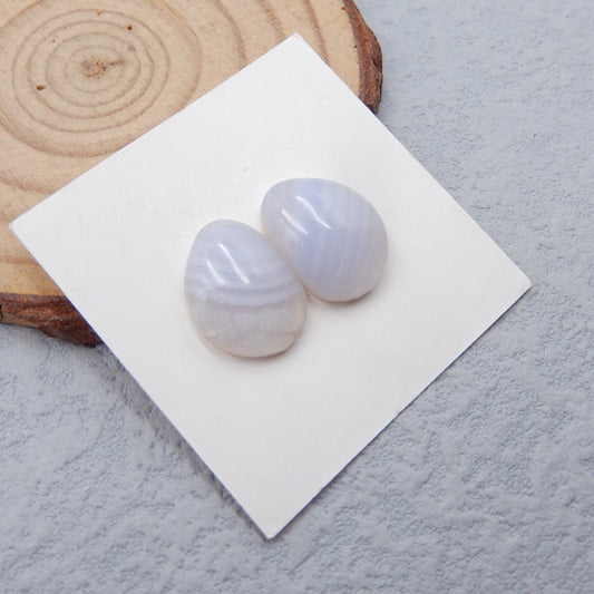 Natural Blue Lace Agate Cabochons Paired 15x11x4mm, 2.6g