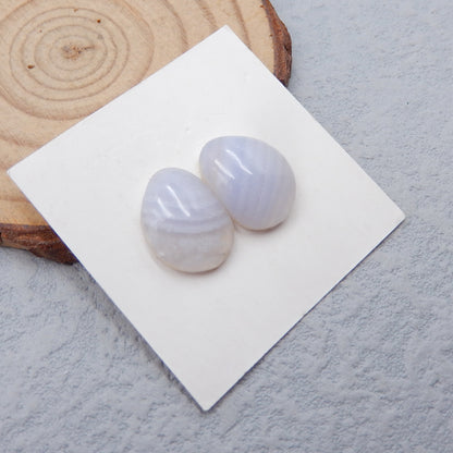 Natural Blue Lace Agate Cabochons Paired 15x11x4mm, 2.6g