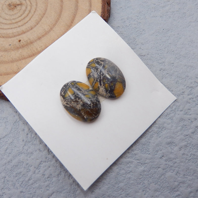 Natural Bamboo Agate Cabochons Paired 16x14x4mm, 1.8g