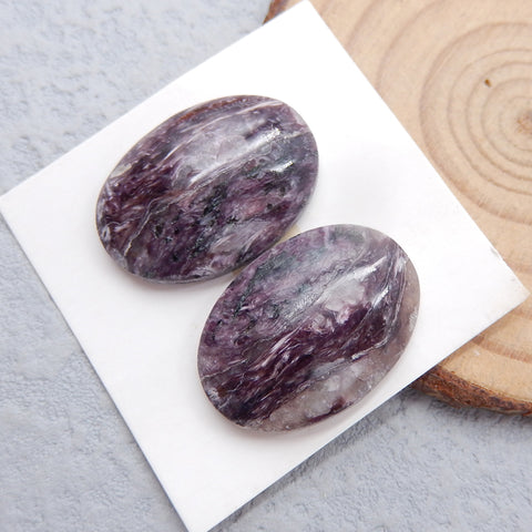 Natural Charoite Cabochons Paired 24x17x5mm, 6.6g
