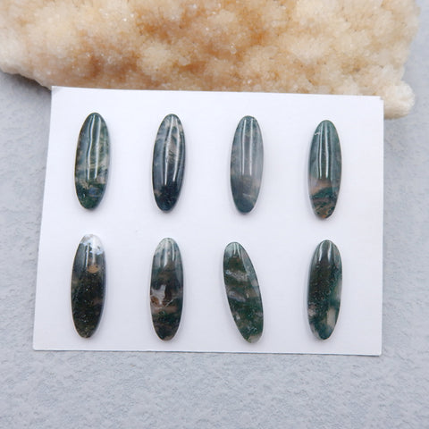 8 cabochons naturels en agate mousse, 28 x 10 x 5 mm, 18,5 g.