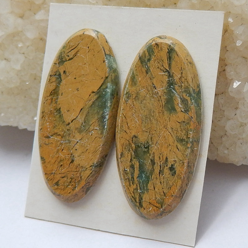 Natural Green opal Oval Gemstone Cabochon Pair, 31x15x3mm, 5.66g - MyGemGarden