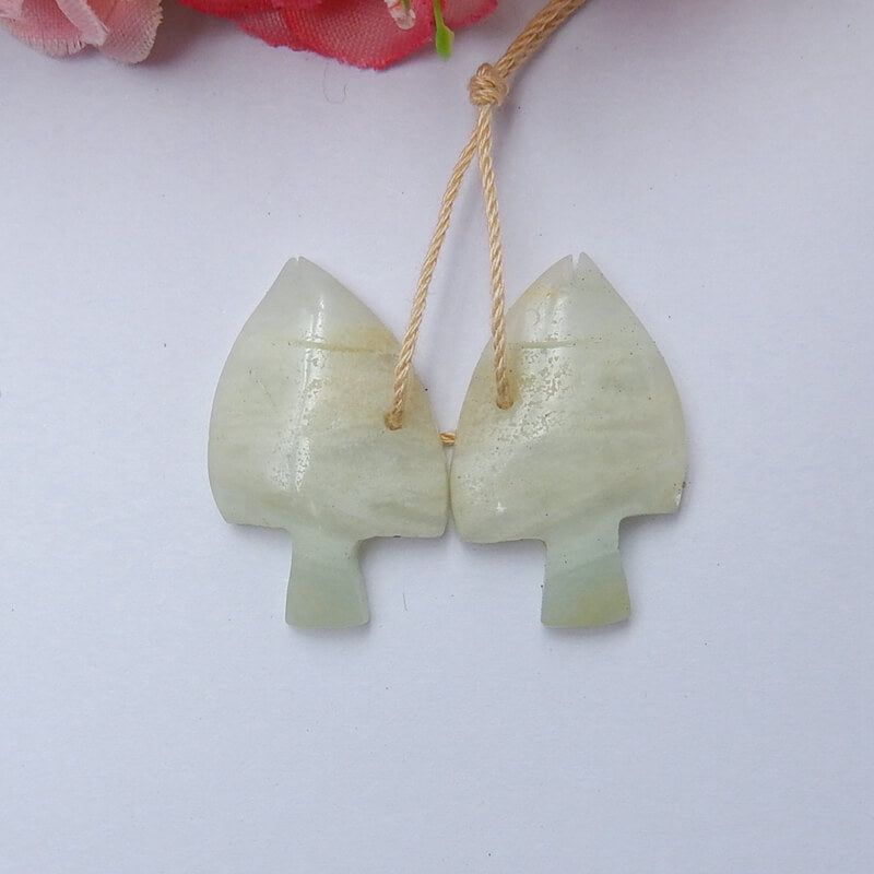 Hot sale Amazonite Carved fish Earrings Pair, stone for Earrings making, 27x17x5mm, 6.0g - MyGemGarden