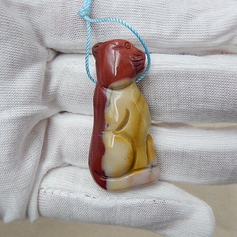 Mookaite Jasper Carved cat Gemstone Pendant Bead, 41x19x9mm, 10.18g - MyGemGarden