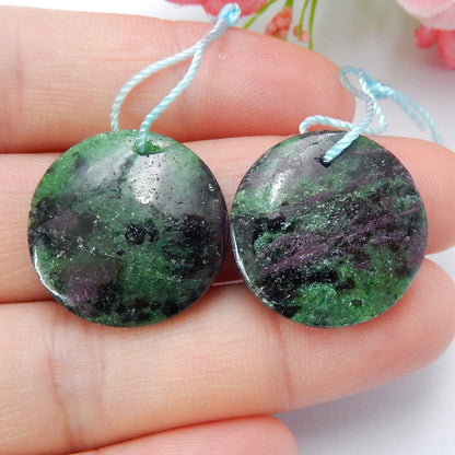Natural Ruby And Zoisite Round Earrings Pair, stone for Earrings making, 20x6mm, 8.6g - MyGemGarden