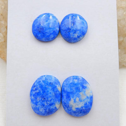 2 Pair Natural Lapis Lazuli Flatback Gemstone Cabochons, 14x13x4mm, 19x15x4mm, 8g