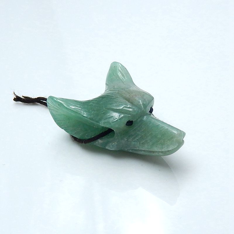 Natural Green Aventurine Carved wolf head Pendant Bead 36x25x14mm, 12.3g