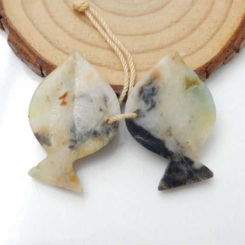 Hot sale Amazonite Carved fish Earrings Pair, stone for Earrings making, 29x19x4mm, 6.3g - MyGemGarden