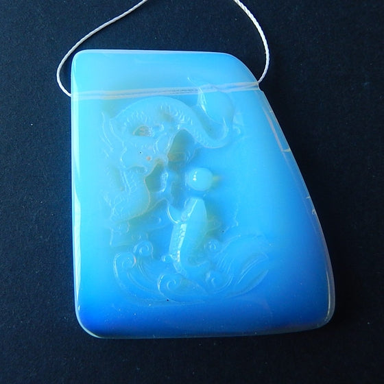 Carved Opalite Gemstone Dragon and fish Pendant, 53x47x6mm, 27.1g - MyGemGarden