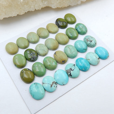 28 PCS Natural Oval Turquoise Gemstone Cabochons, 11x8x3mm, 13.2g - MyGemGarden