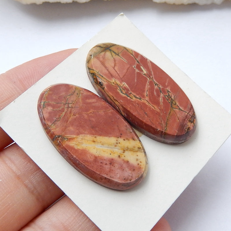 2 Pcs Natural Multi-Color Picasso jasper Oval Gemstone Cabochon, 30x15x3mm, 28x15x3mm,6g - MyGemGarden