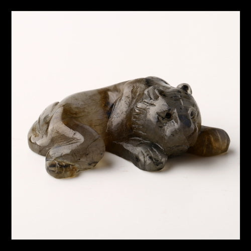 Labradorite Gemstone Tiger Carved Ornament, 53x30x20mm, 36.2g - MyGemGarden