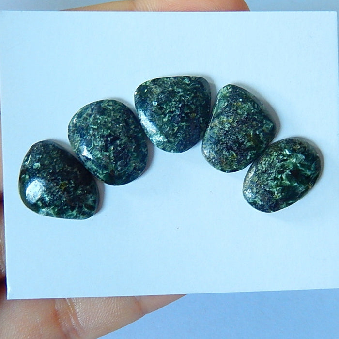 5 PCS Natural Stone Seraphinite Cabochons 17x13x4mm,17x12x3mm,5.45g - MyGemGarden