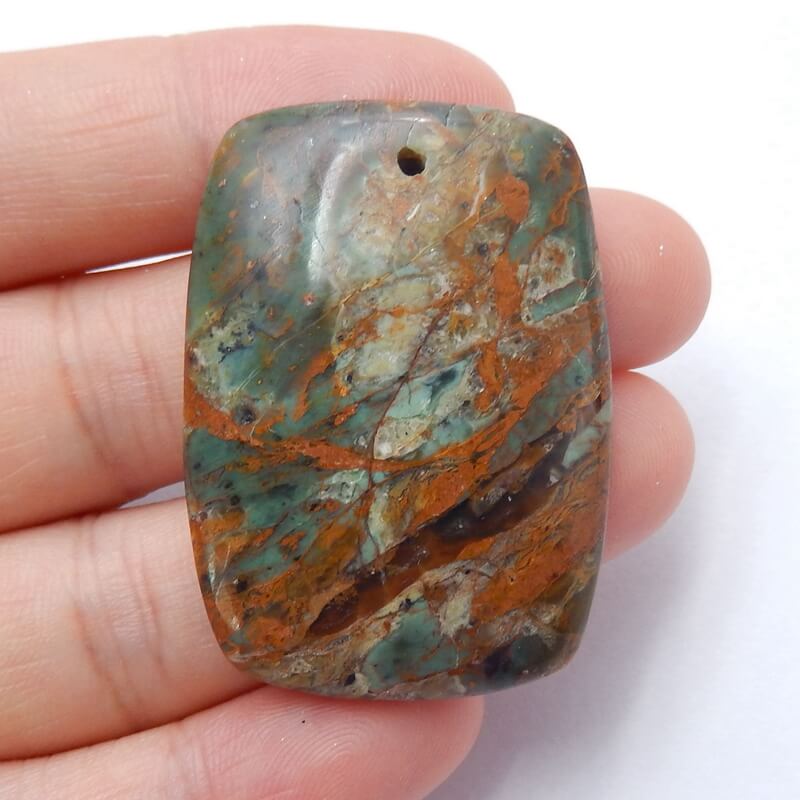 Natural Green opal Drilled Pendant Bead, 28x39x6mm, 11.7g - MyGemGarden