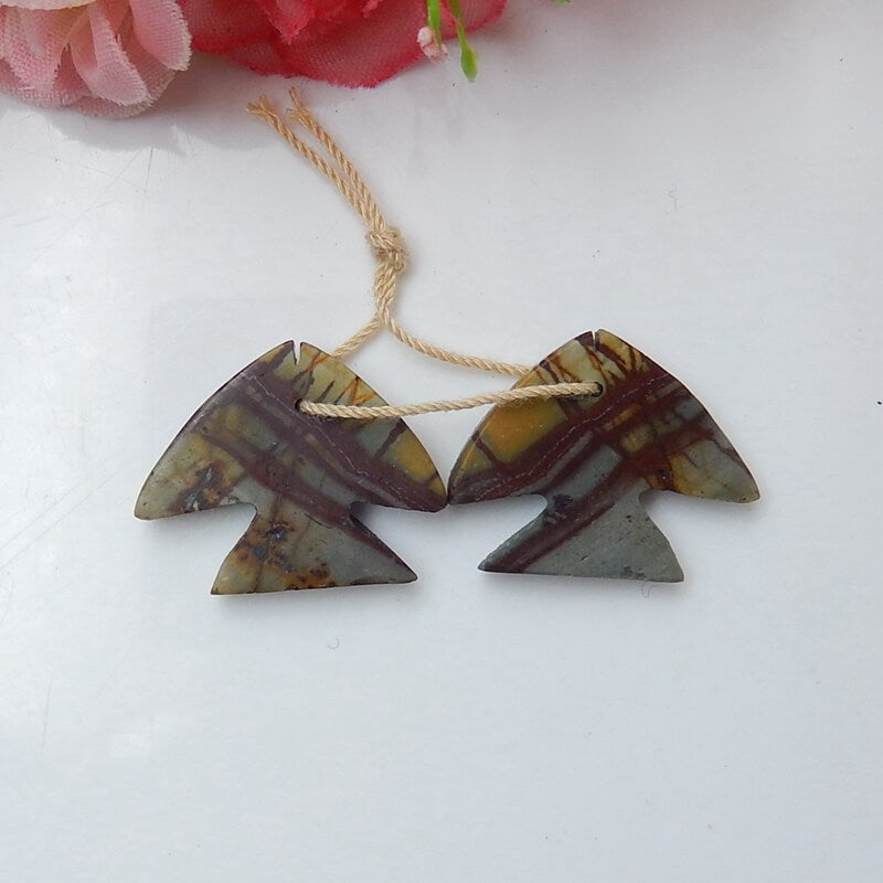 Hot sale Multi-Color Picasso jasper Carved fish Earrings Pair, stone for Earrings making, 24x18x4mm, 4.4g - MyGemGarden