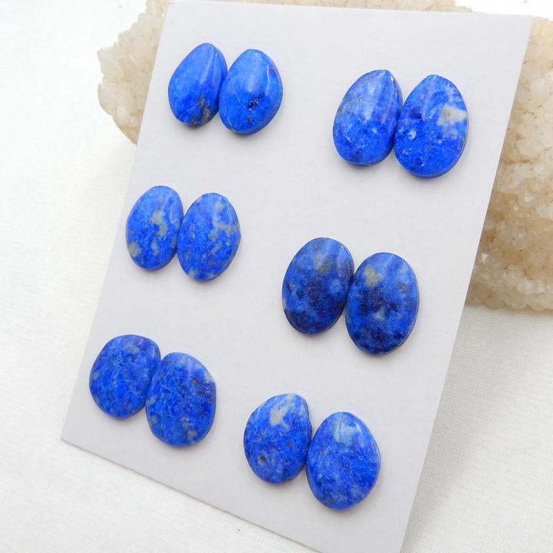 4 Pair Natural Lapis Lazuli Flatback Gemstone Cabochons, 18x15x4mm, 16x13x4mm, 21.3g