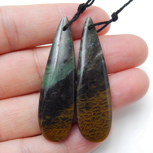 Natural Green opal Teardrop Earrings Pair, stone for Earrings making, 45x13x5mm, 8.6g - MyGemGarden