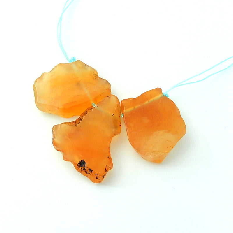 3 pcs Orange Agate Pendant Beads Strands 35x25x6mm, 28x23x7mm, 24.3g - MyGemGarden