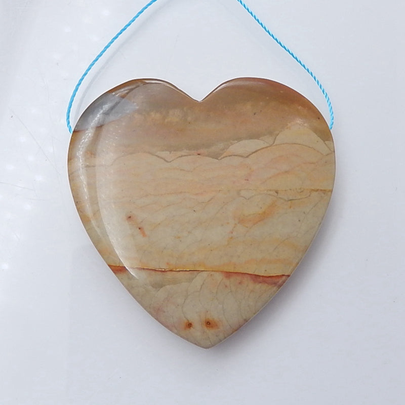 Natural Wave Jasper Heart Pendant Bead, 49x44x5mm, 19.8g - MyGemGarden