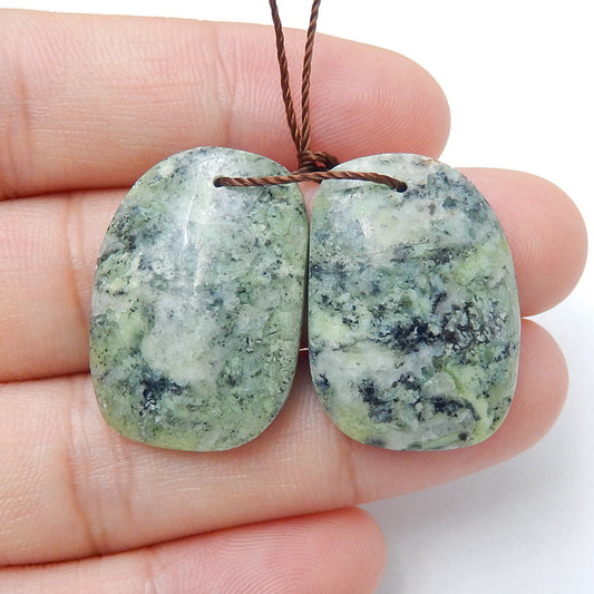Natural Serpentine Earrings Pair, stone for Earrings making, 25x17x5mm, 7.4g - MyGemGarden