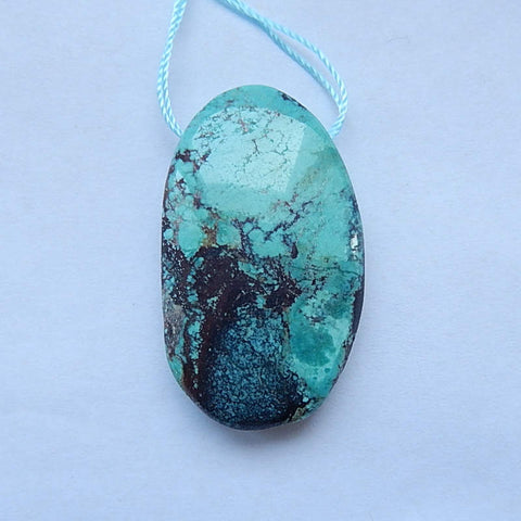 Natural Turquoise Gemstone Pendant Bead, 37x22x8mm, 10.4g - MyGemGarden