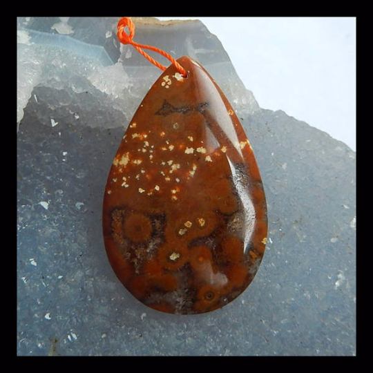 Natural Ocean Jasper Pendant Bead, 40x26x6mm, 8.6g - MyGemGarden