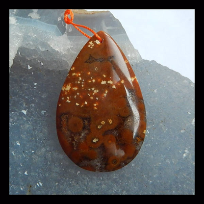 Natural Ocean Jasper Pendant Bead, 40x26x6mm, 8.6g - MyGemGarden