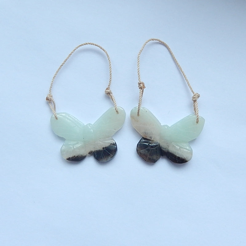 New Arrival Amazonite Carved Butterfly Earrings Pair,31x22x4mm,6.5g - MyGemGarden