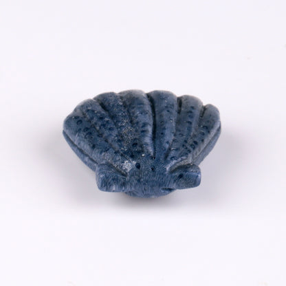 Blue Coral Carved Shell Gemstone Cabochon, 28x26x11mm, 10.1g - MyGemGarden