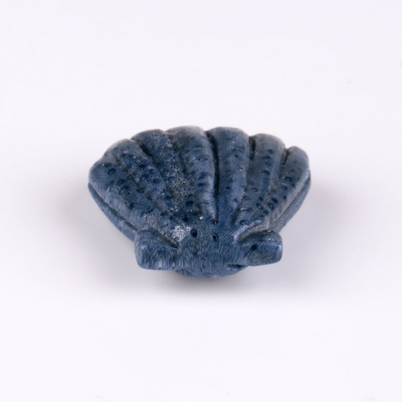 Blue Coral Carved Shell Gemstone Cabochon, 28x26x11mm, 10.1g - MyGemGarden