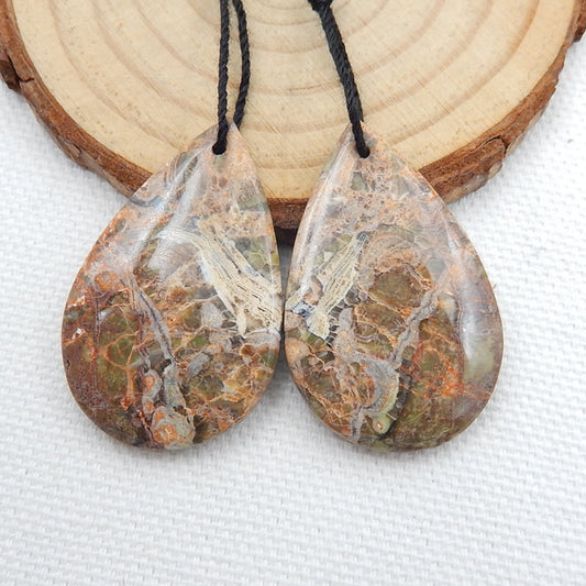 Natural Mushroom Jasper Teardrop Earrings Pair, stone for Earrings making, 35x22x5mm, 9.6g - MyGemGarden