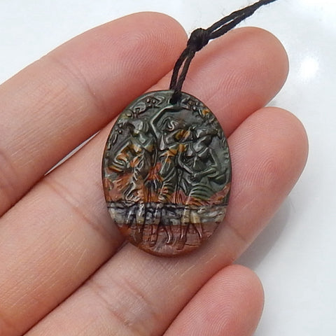 New design Multi-Color Picasso jasper Carved 3 women Oval Gemstone Pendant Bead, 26x20x3mm, 2.9g - MyGemGarden