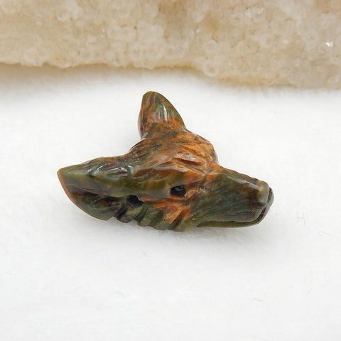 Handmade Green Opal Carved Wolf Head Pendant Stone, 26x22x11mm, 5.5g