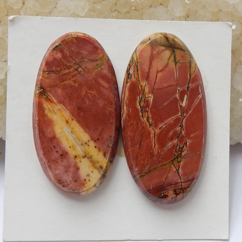 2 Pcs Natural Multi-Color Picasso jasper Oval Gemstone Cabochon, 30x15x3mm, 28x15x3mm,6g - MyGemGarden