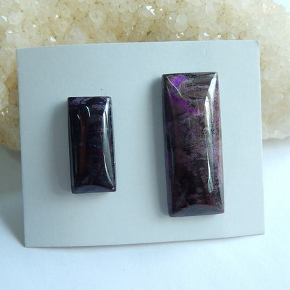 2 pcs Natural Sugilite Rectangle Gemstone Cabochons, 38x15x7mm, 25x12x6mm, 13.95g - MyGemGarden