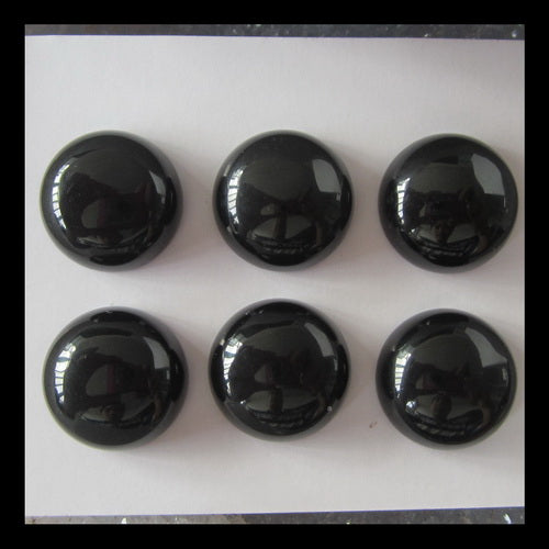 6 PCS Black Agate 16mm round cabochons, 16x16x7mm, 16.8g - MyGemGarden